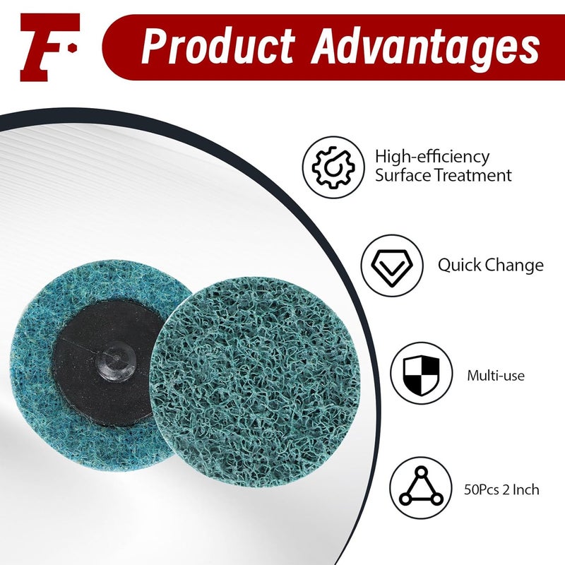 findmall 50Pcs 2 Inch Blue Quick Change Surface Prep Conditioning Discs, Fine Grit for Cleaning, Finishing and Deburring on Metals - Image 5